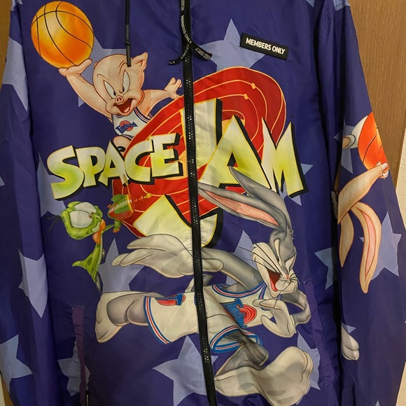 Space Jam Members Only Jacket Mens XL Purple Long Sleeve Hooded Windbreaker - Picture 1 of 9